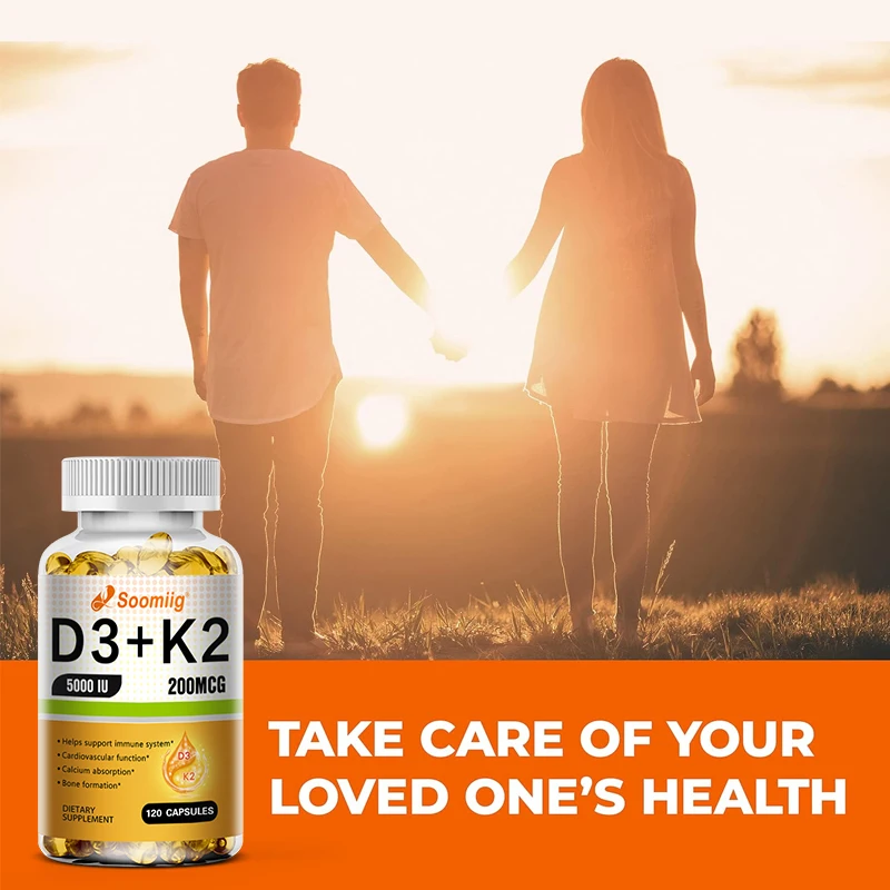 D3/K2 vitamina D3 5000 IU con vitamina K2-integratore di vitamina D per la formazione ossea, salute cardiovascolare e supporto immunitario