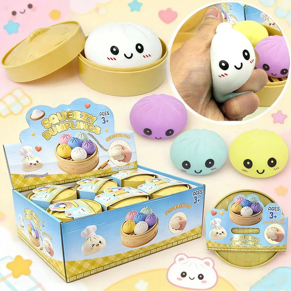 Bunte Dumpling-Squishies Stressbälle Fidget-Sensorikspielzeug Simulations-Lebensmittel Squishies Brötchen mit Dampfgarer Quetsch-Teigball Geschenke