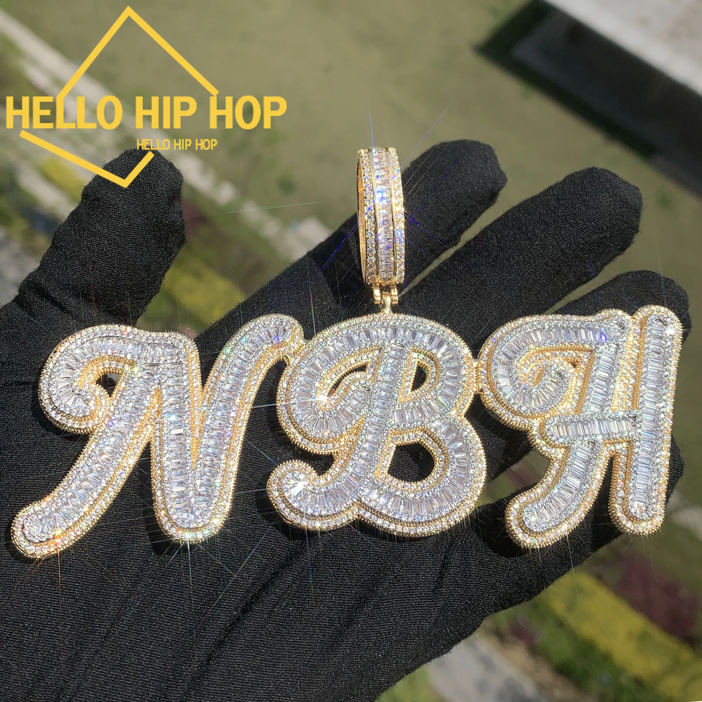 

CUC Custom Cursive Letter Name Pendant For Men Wome All Capital Make Zircon Necklace Chain Hip Hop Jewelry