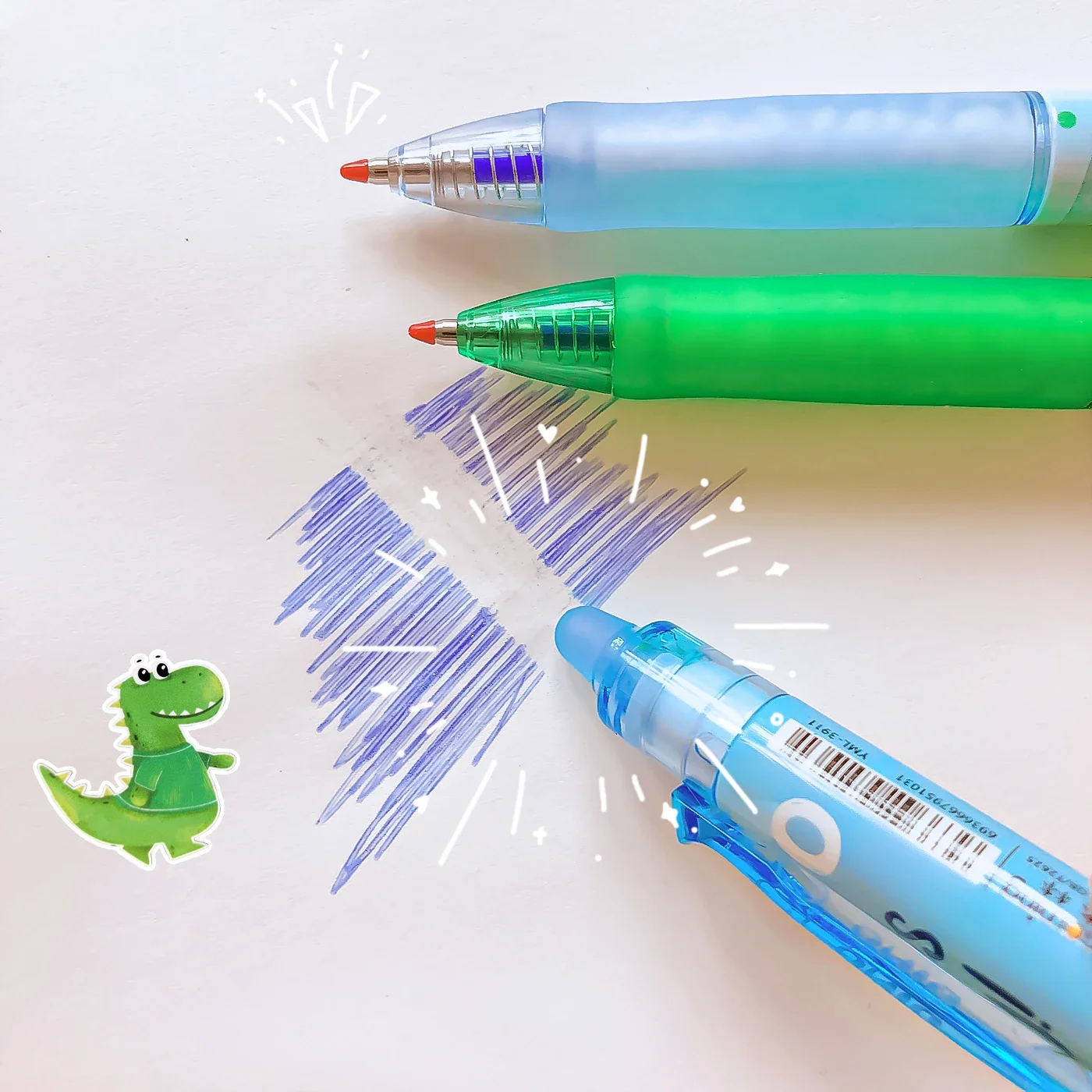 Stylos à bille effaçables à encre bleue pour étudiants, cadeau de papeterie, fournitures scolaires et de bureau, dinosaures mignons, joli et esthétique, stylo gel Kawaii