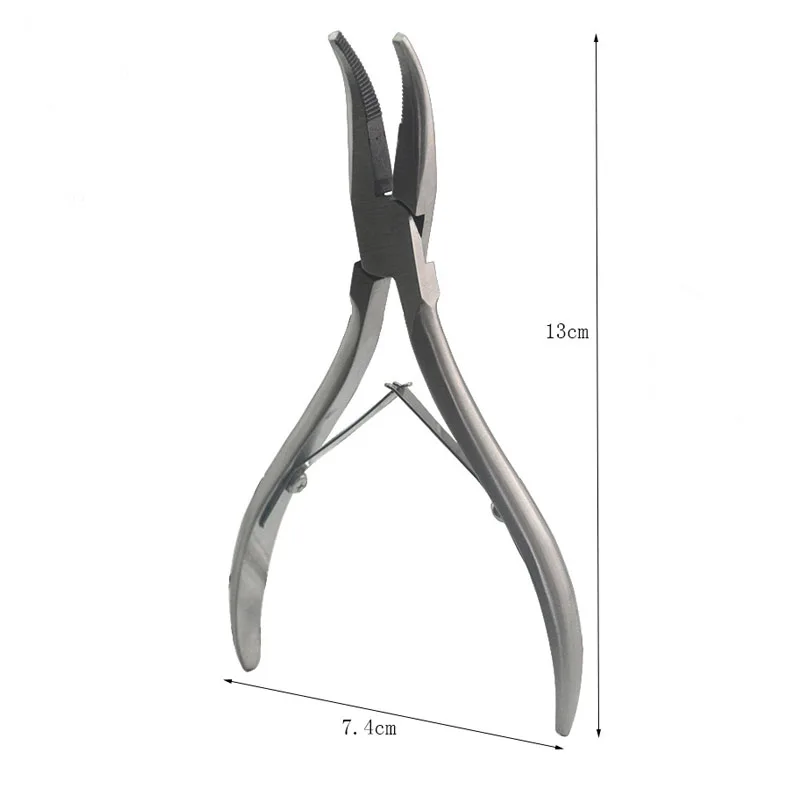 1 PC 5 inch Silver Stainless Steel Bent Nose Plier with small grooves Multi hair extension plier