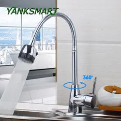 YANKSMART Kitchen Faucets 360 Swivel Spout Chrome Ceramic Plate Spool Cold & Hot Basin Sink Mixer Water Taps Flexible Torneira