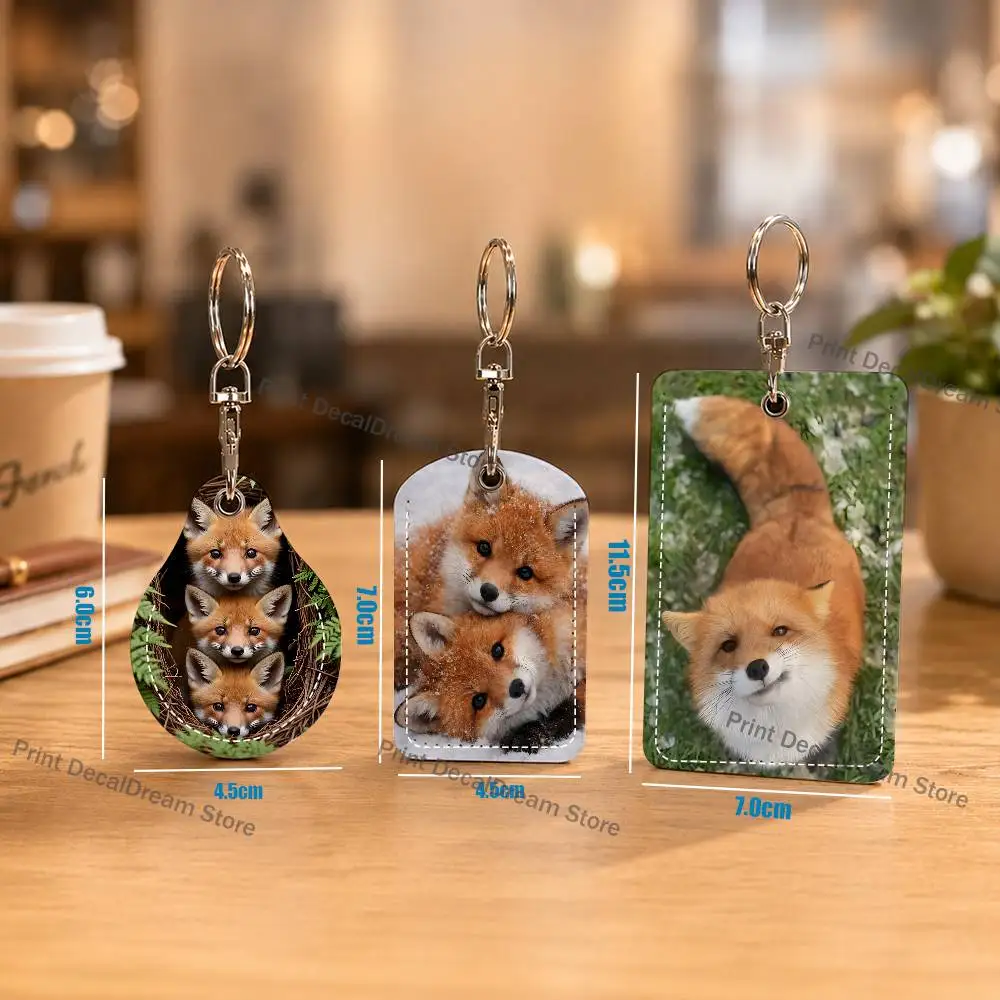 

Cute Animal Fox Holder Keychain For Air Tag Bank Business Work Card Holder Student Card Protective Case Bus Card