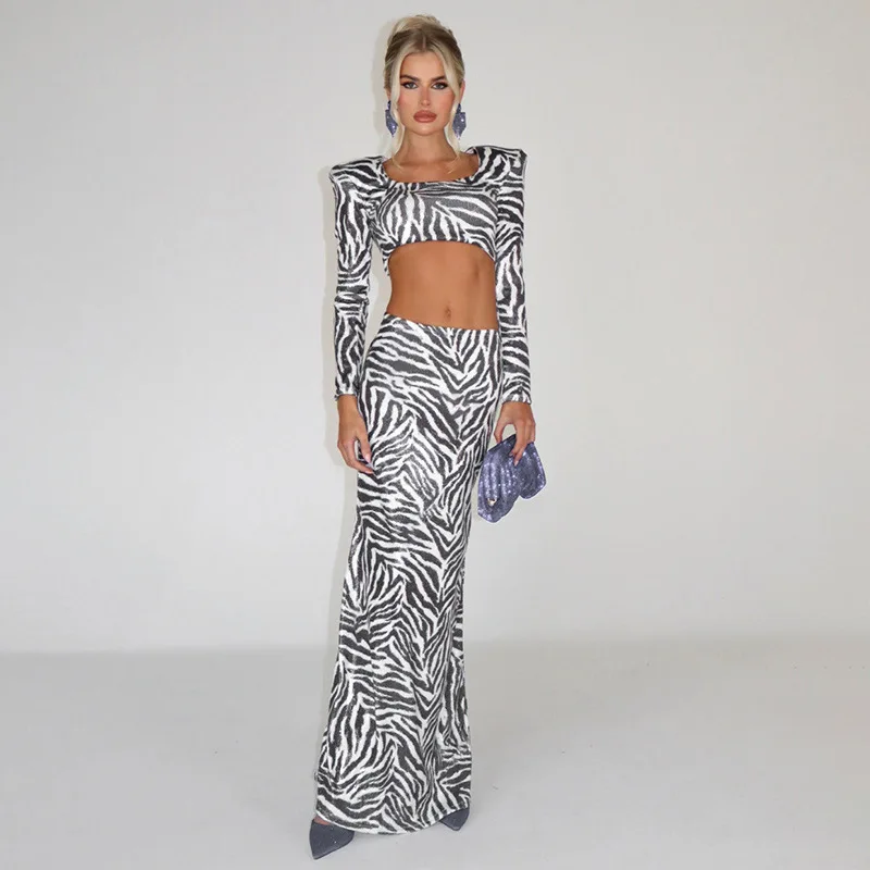 

Women Outfit Zebra Stripes Crop Top And Skirt Fashion Summer Outfits For Female Vacation Beach Holiday Two Piece Set 2025