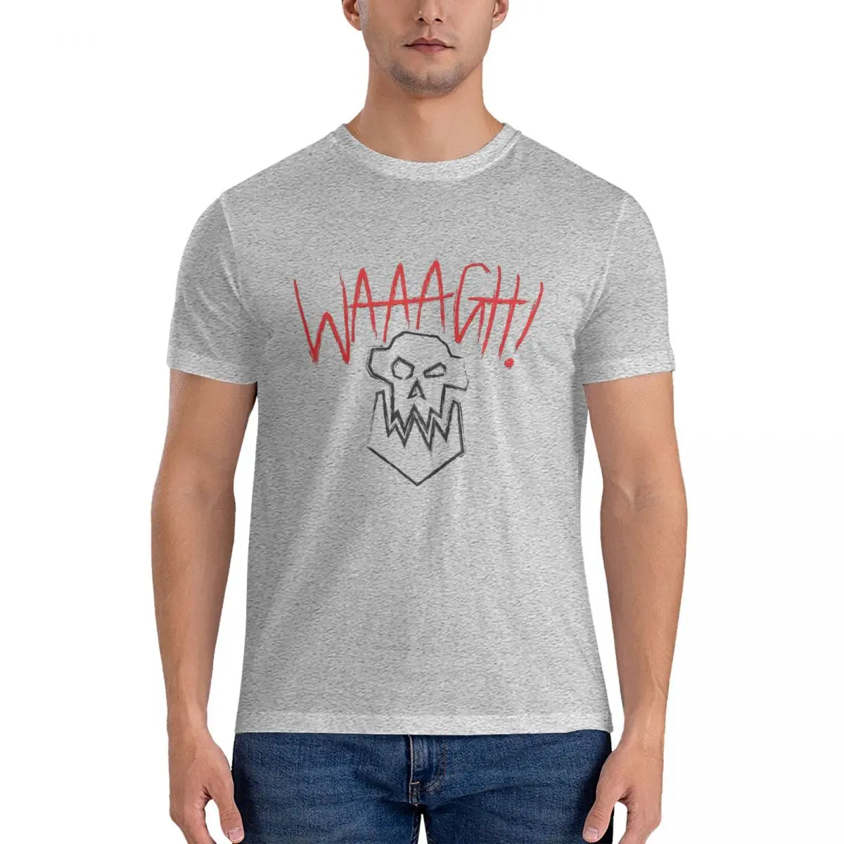 Men WAAAGH! Text With Skull T Shirts Ork waaagh Cotton Clothes Short Sleeve O Neck Tees Party T-Shirts mens clothing tops fugees