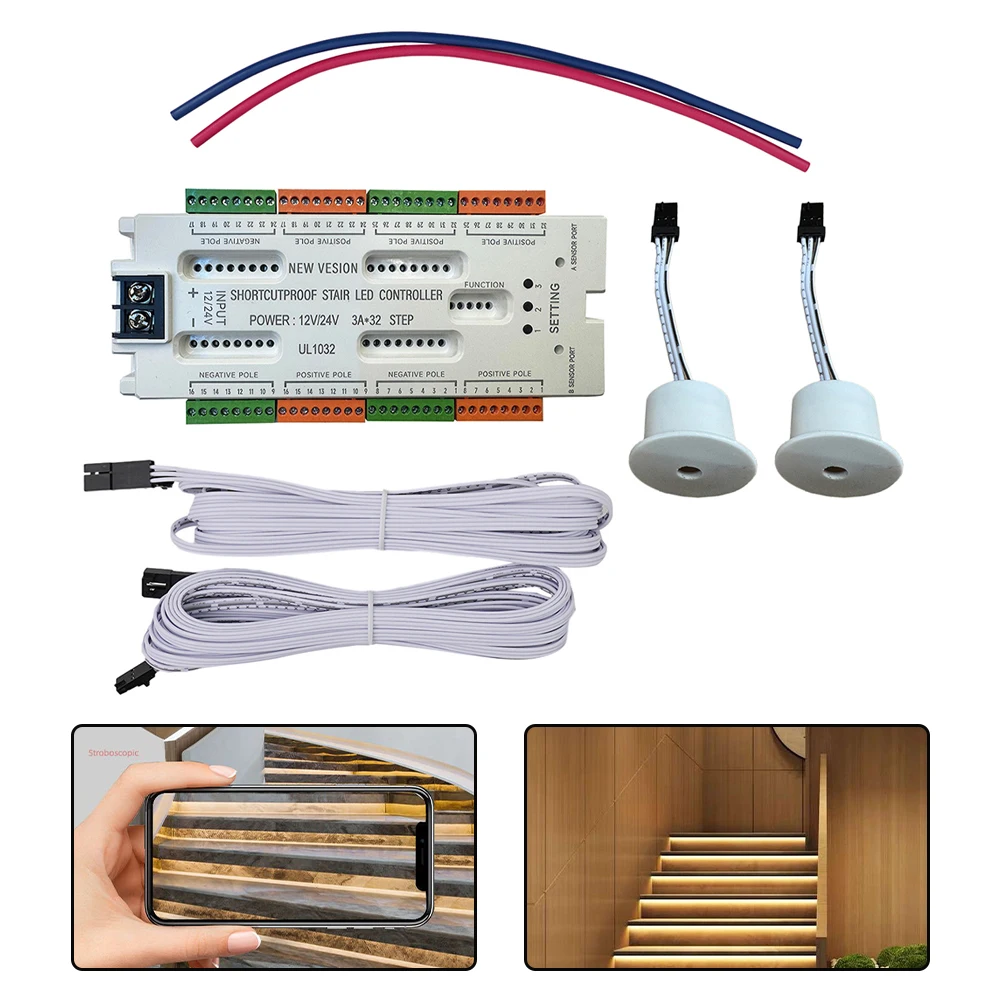 DC12V/24V 32Channel Staircase LED Motion Sensor Light Short Circuit Prevention Controller Equipment Accessories