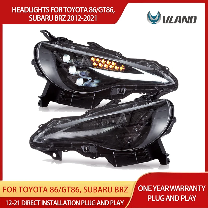 

Светодиодные фары VLAND для Toyota 86/GT86, Subaru BRZ, Scion FRS 2012-2021 годов с тройным проектором DRL в сборе Plug and Play