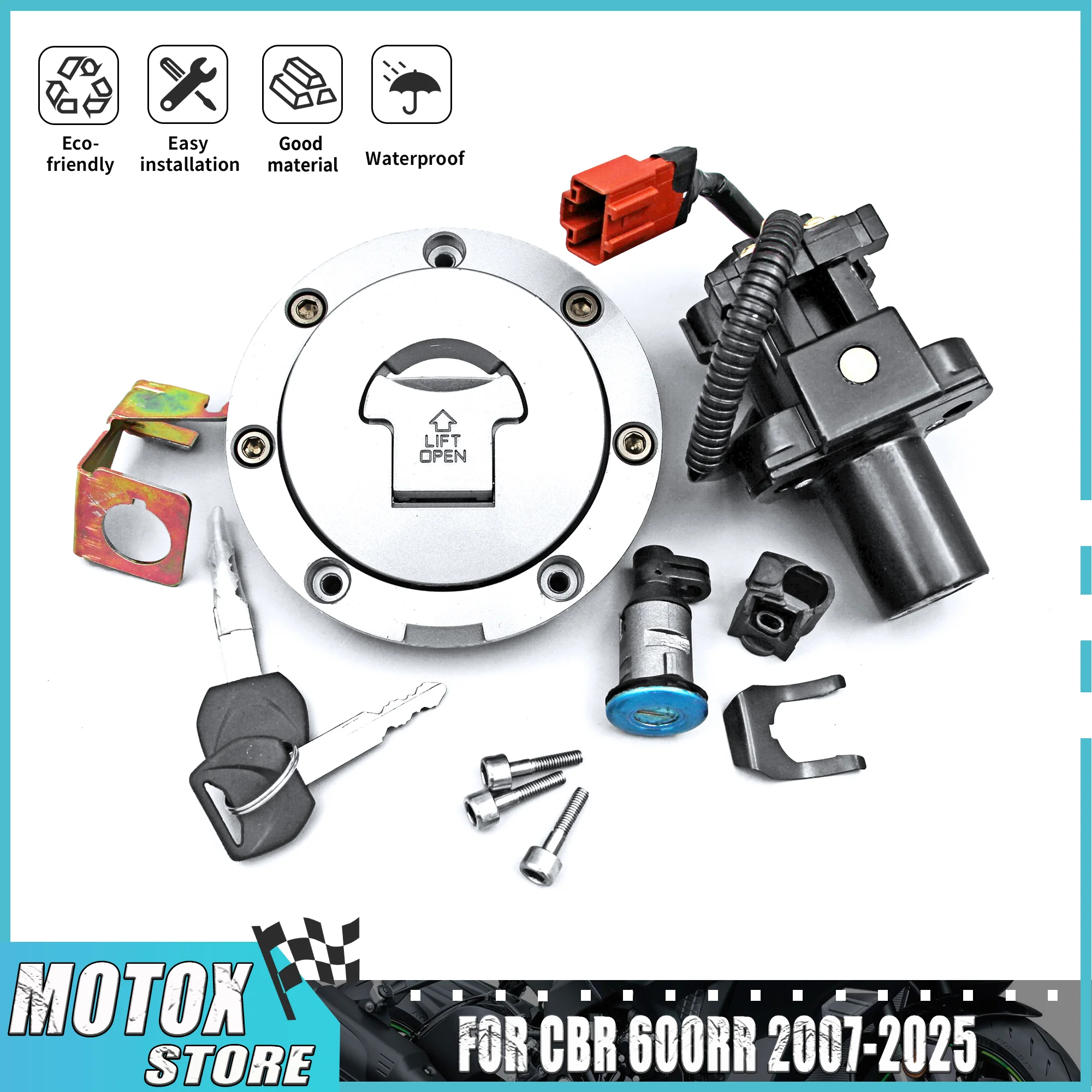 Motorcycle Ignition Switch Gas Cap Lock Key Set Fit For 2007 - 2025 Honda CBR 6000 RR 2024 2023 2022 2021 2013 2017 CBR6000RR