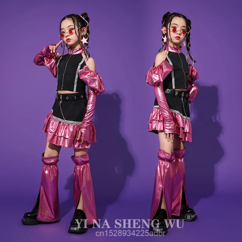 أزياء رقص الجاز للفتيات أزياء Kpop ملابس الوردي الوردي مرحلة الأداء الملابس المنصة الحفل الهيب هوب الملابس مجموعة