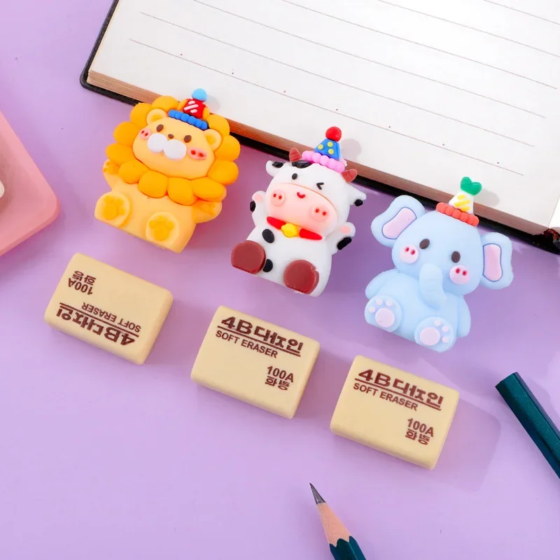 

3Pcs Cartoon Animal Pencil Sharpener With Free Eraser Mini Pencil Cutting Machine School Gift Student Supplies Kawaii Stationery