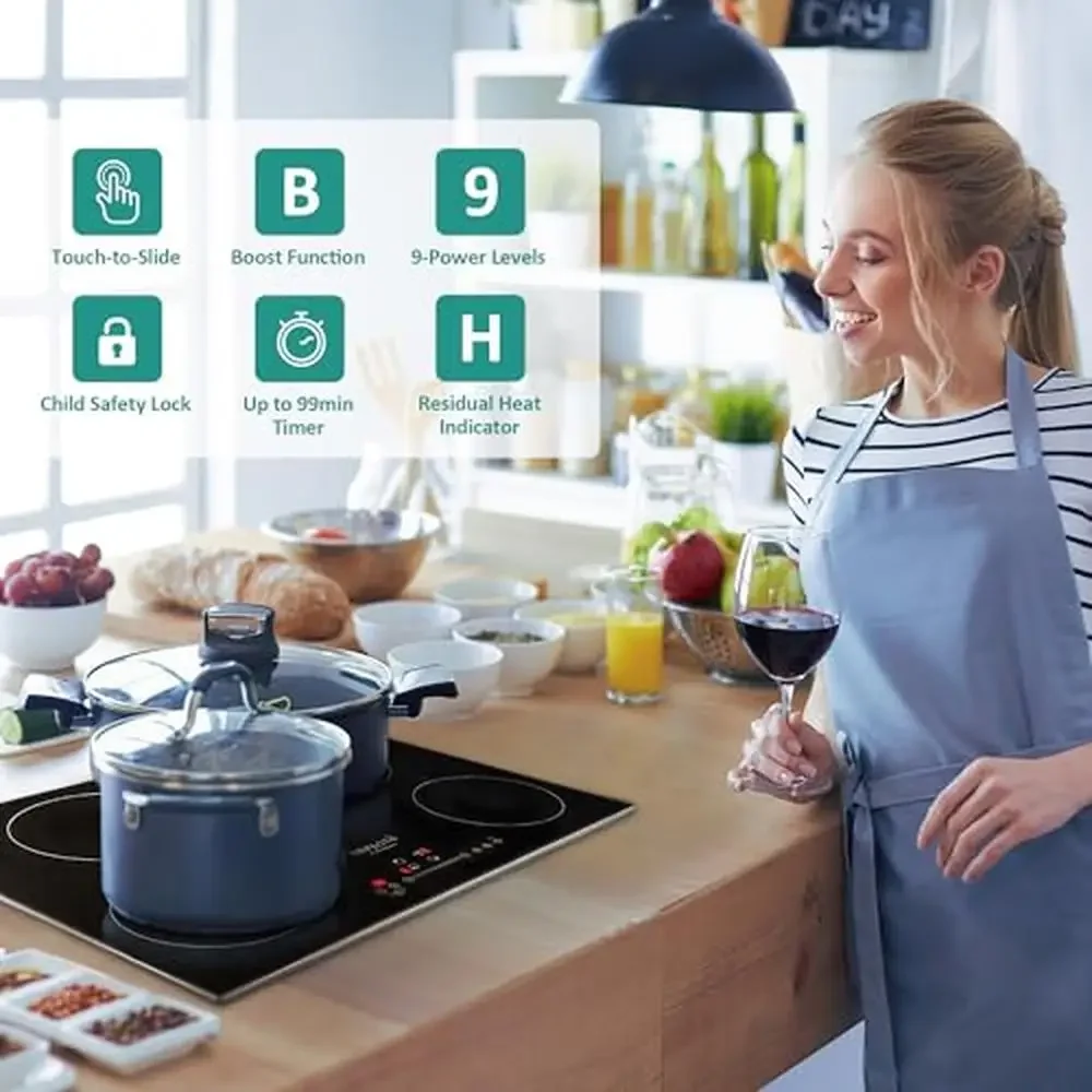 30 "وقد التعريفي 4 شعلات 240 فولت 5200 واط المدمج في موقد كهربائي أعلى إيقاف تلقائي قفل أمان ومؤقت عالية الطاقة التعريفي