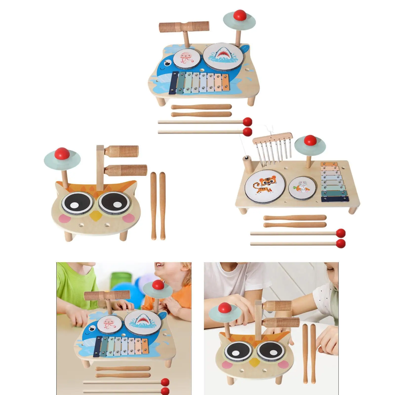 

Kids Music Drum Toy Wooden Music Instrument Sensory Toy Percussion Toy Early Education for Ages 12+ Month Years Old Parties