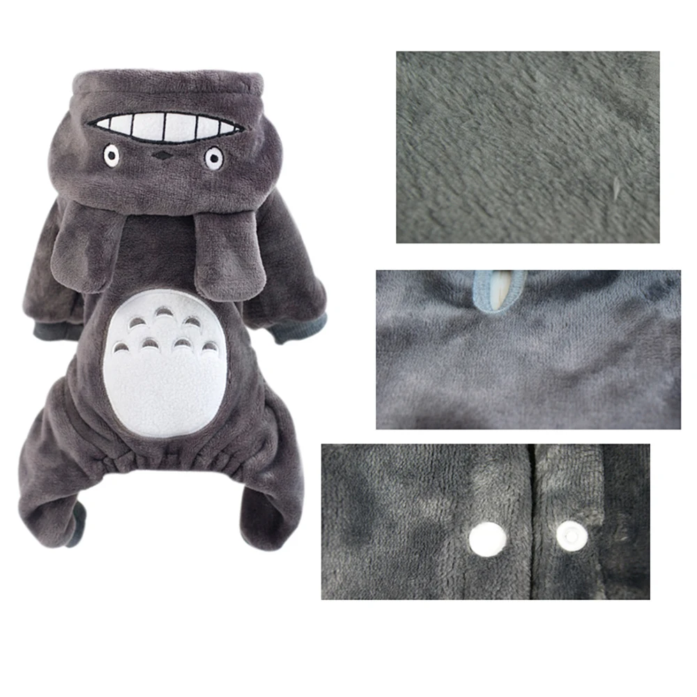 Pet Dog Costume Cozy Outfit Onesie Puppy Flannel Clothes Four Legs Pajama with Hood Thicken Fleece Jumpsuit