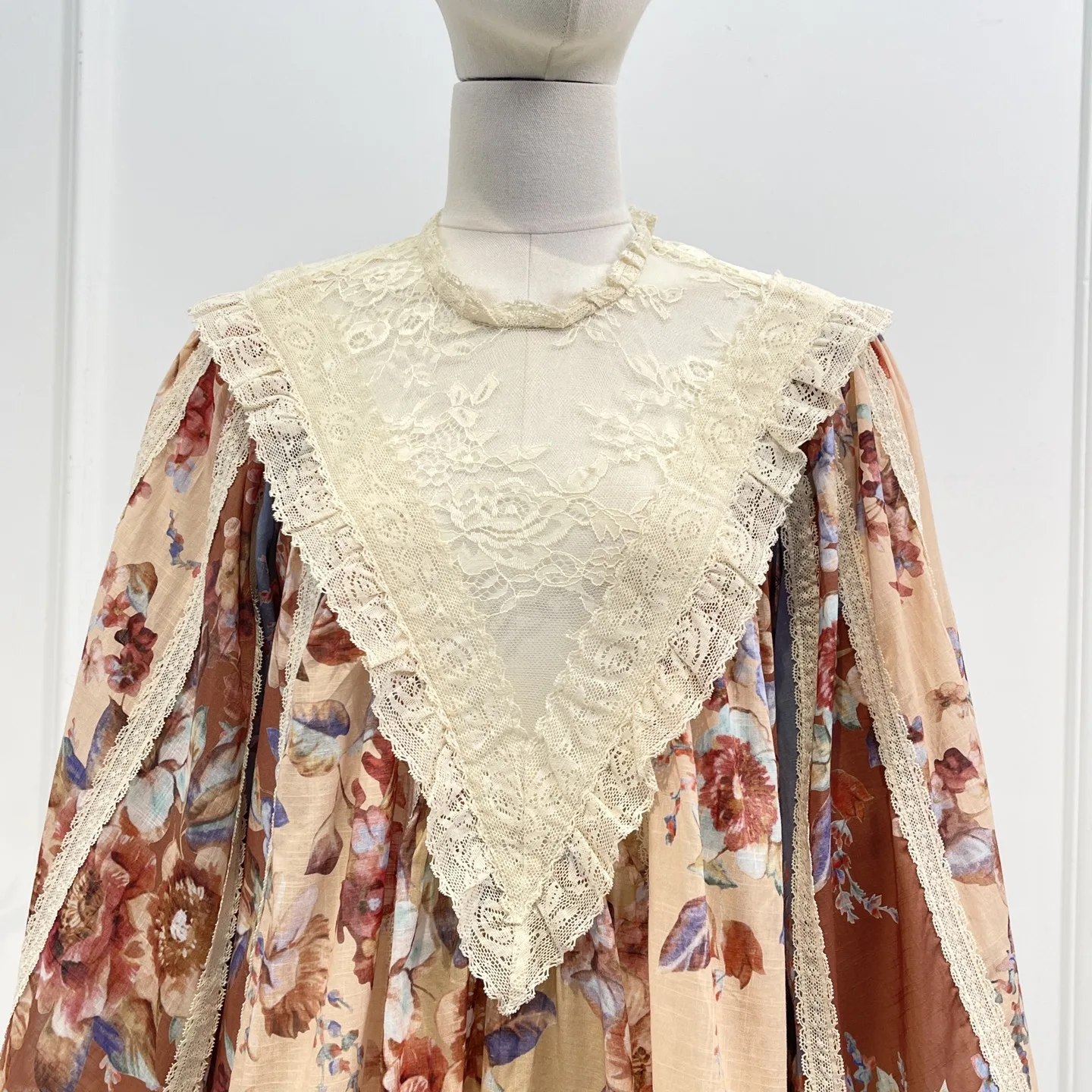 

Женская блузка в стиле пэчворк с расклешенными рукавами из чистого хлопка, новые топы с цветочным принтом, высокое качество, весна-лето для женщин