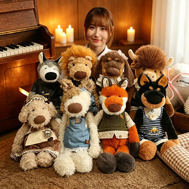 

46cm Stuffed Lifelike Fox Wolf Lion Yak Du Bing Dog Dachshund Teddy Dog Doll Get Dressed Forest Animals Plush Toys For Kids Gift