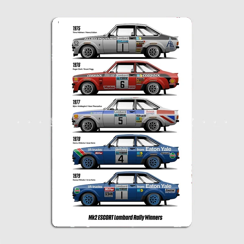 Mk2 Escort RAC Lombard Rally Winners Retro Posters Metal Poster Pub Sign Garage Club Bar Indoor Wall Room Decoration Home Decor