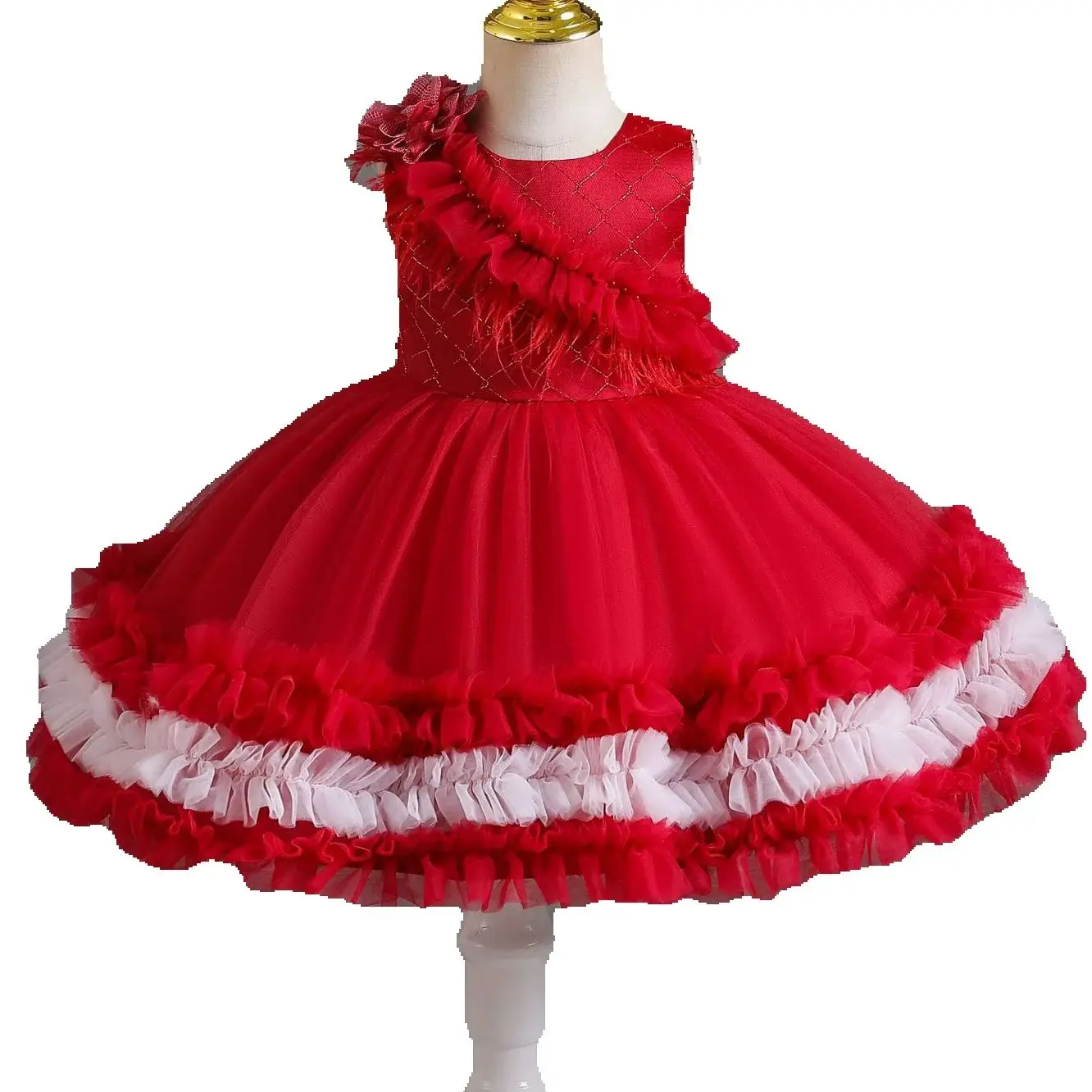 HETISO Baby Girl White Mesh Lace Ball Gown Party Princess Dress Summer Infant Baptism Cute Fashion Toddler Dress 0-2 Years