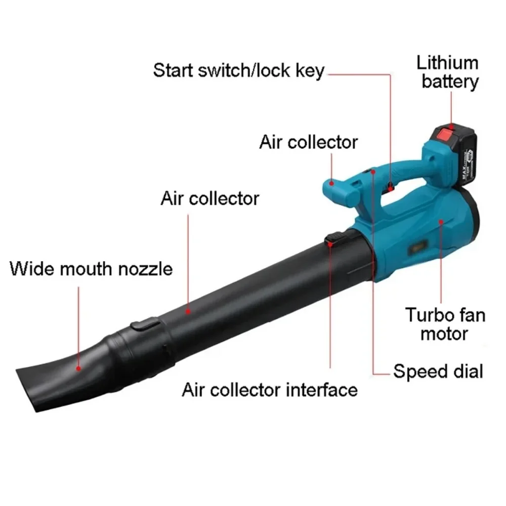 2000W 6-speed Speed Regulation Cordless Electric Blower for Makita 18V Battery Garden Leaf Blower Clean Fallen Leaves Air Blower