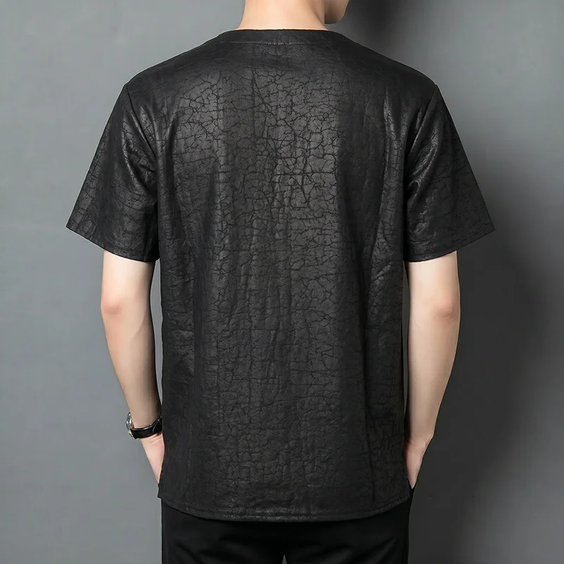 Exquisite Real Silk 100% Black T Shirt For Men Short Sleeve Ice Summer Quality Skin-Friendly Satin Loose Fit Camisetas De Hombre