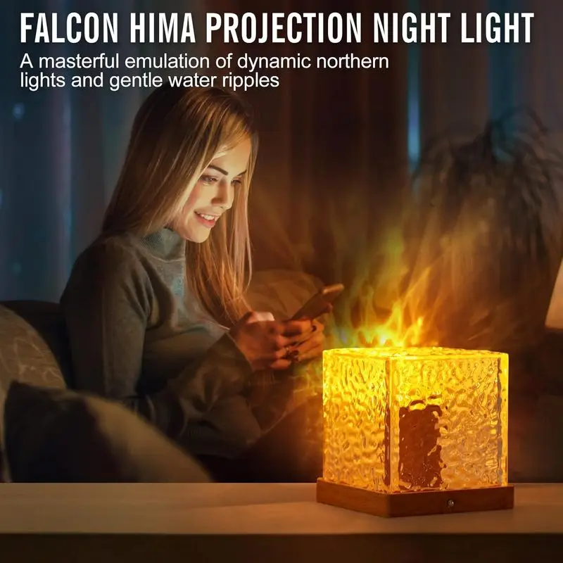 Northern Lights projector. LED projector with remote control. Rechargeable, dimmable cube wave lamp. Battery-powered night light