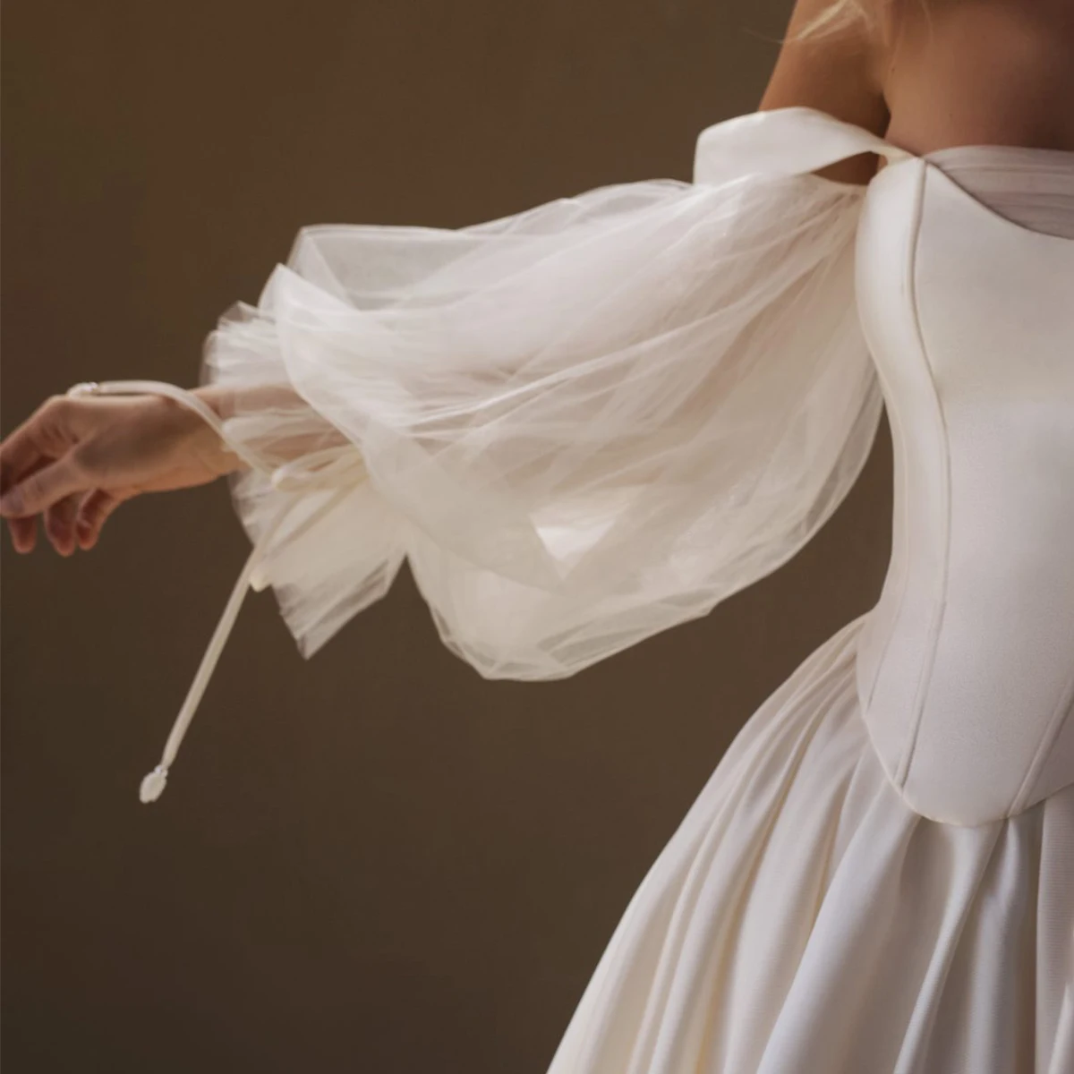 Elegant Satin Long Sleeve Wedding Dresses With Train Off Shoulder Ball Gown For Bride A Line Bridal Party Gown Vestido Novia