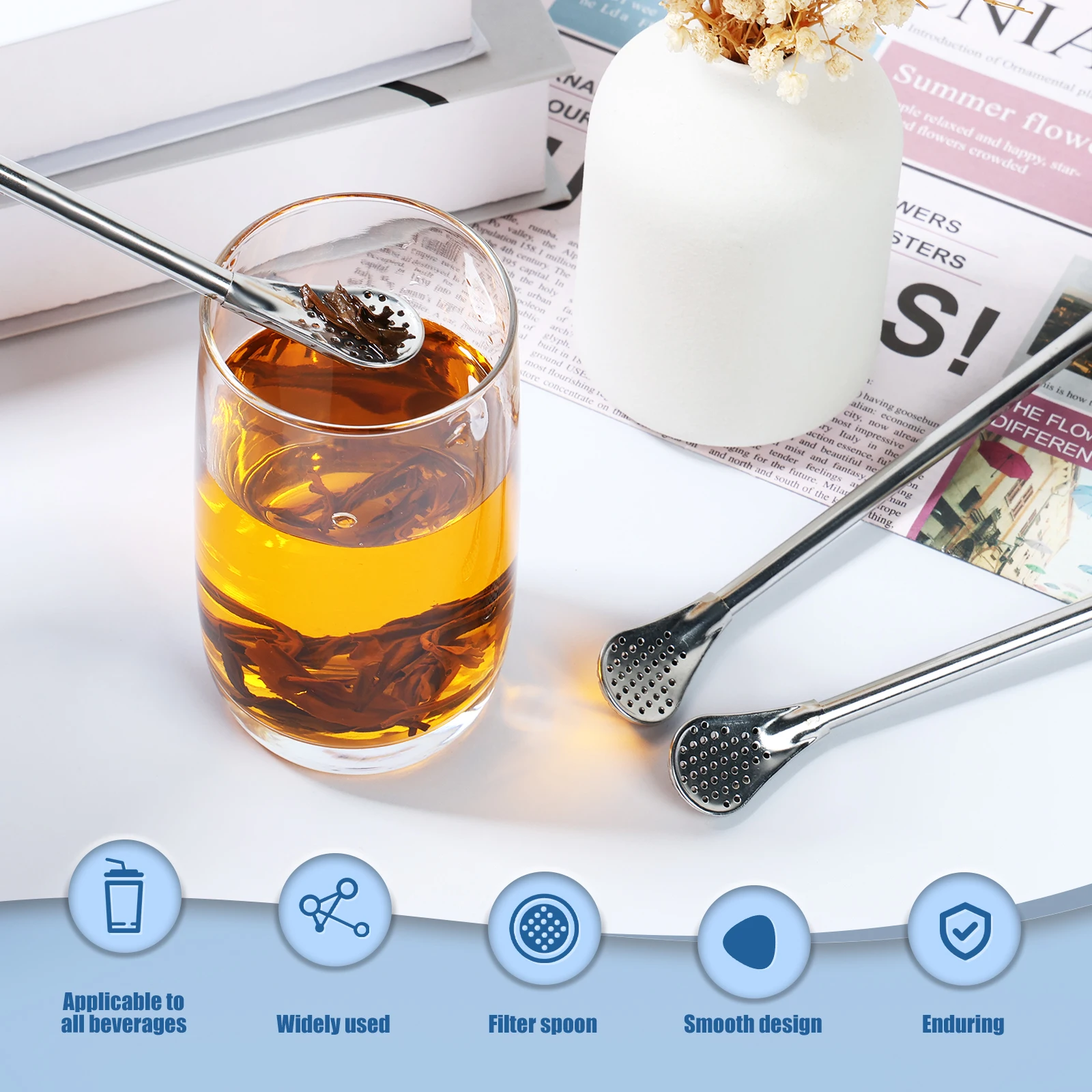 2/10Pcs Straws Spoon 7.2 Inch Stainless Steel Yerba Mate Tea Drinking Straws Multifunctional Reusable Straw Stirring Spoon Straw