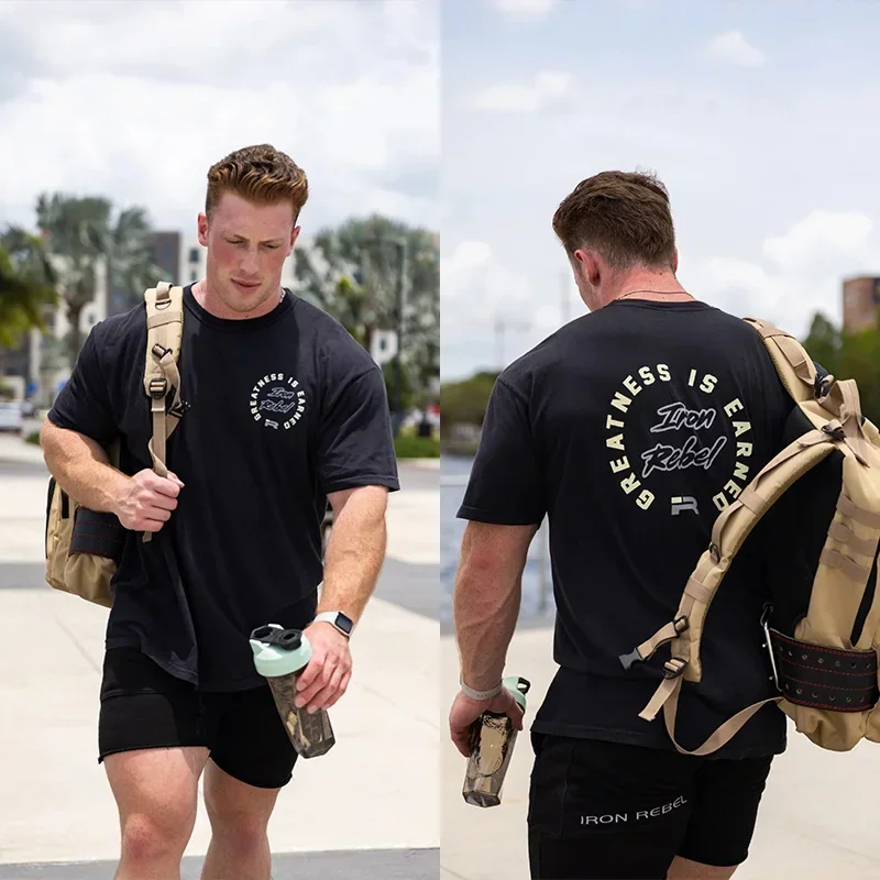 

Большая хлопковая летняя мужская футболка с круглым вырезом и короткими рукавами с принтом, модная футболка для спортзала и отдыха, топ