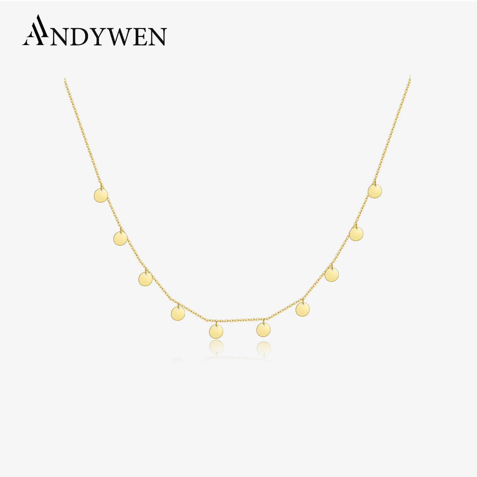 ANDYWEN 925 Sterling Silver Gold Several Coins Pendant Charm Choker Necklace Chain Women European Luxury Fashion Fine Jewelry