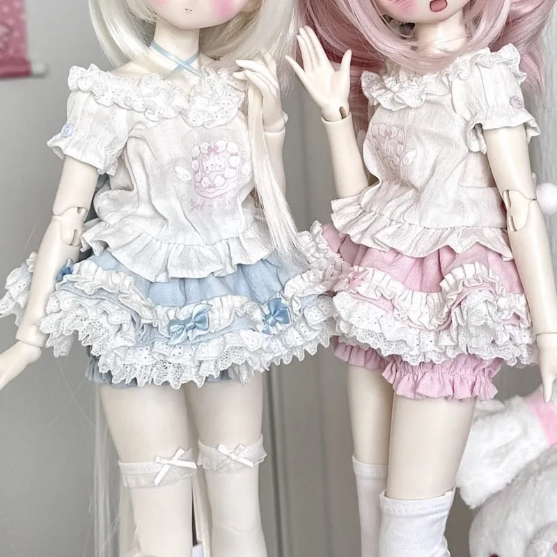1/4 BJD Doll Clothes Sweet Bunny Ear Lace Off‑Shoulder Top and Skirt with Pumpkin Shorts Set Cute Lolita Outfit Doll Accessory - view 3