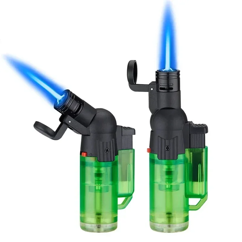 Hot Windproof Jet Flame Lighter Refillable Gas Torch Lighter Transparent Body Foldable Nozzle Flamethrower Potable Cigar Lighter