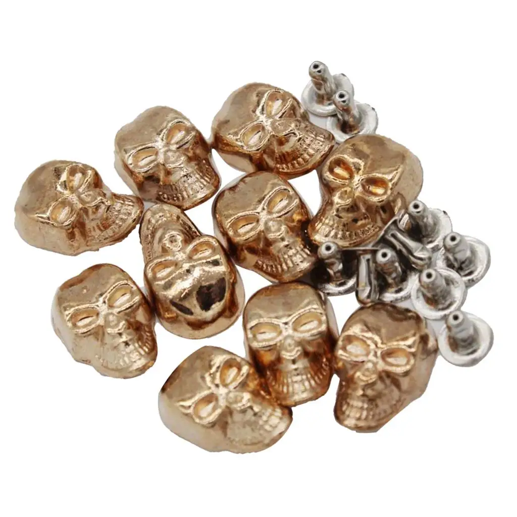 10Pcs Alloy Skull Rivets Studs Sets Punk Rock DIY Spikes Shoes Bags Clothes Decoration Leather Repair Craft