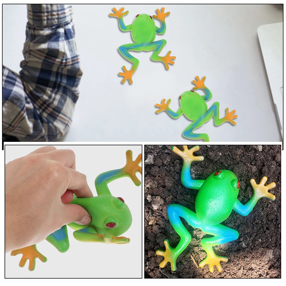 2 Pcs Frog Toy Shaped Small Fidget Stretchy Toys for Party Soft Rubber Squeeze Teens Child