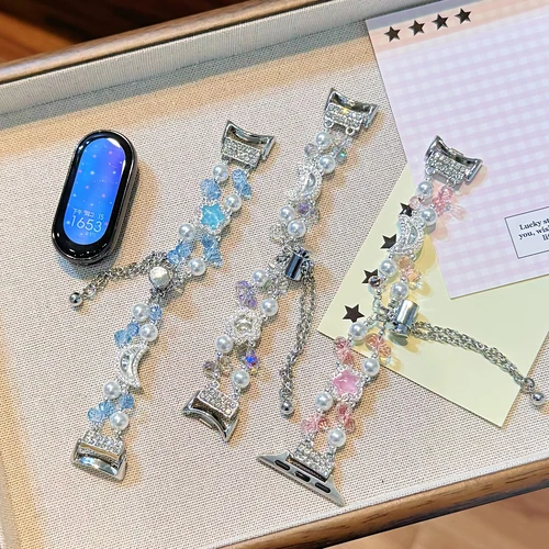 Imagen 1 del producto Adecuado para Xiaomi Band 10/8/9 Pro correa de pulsera de perlas Premium para Redmi Watch 4/5 correa de alta belleza para correa de 18/20/22mm