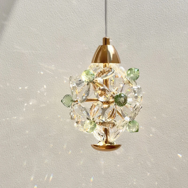 French-style floral bedside chandelier, warm and romantic crystal corridor pendant light, atmospheric homestay chandelier