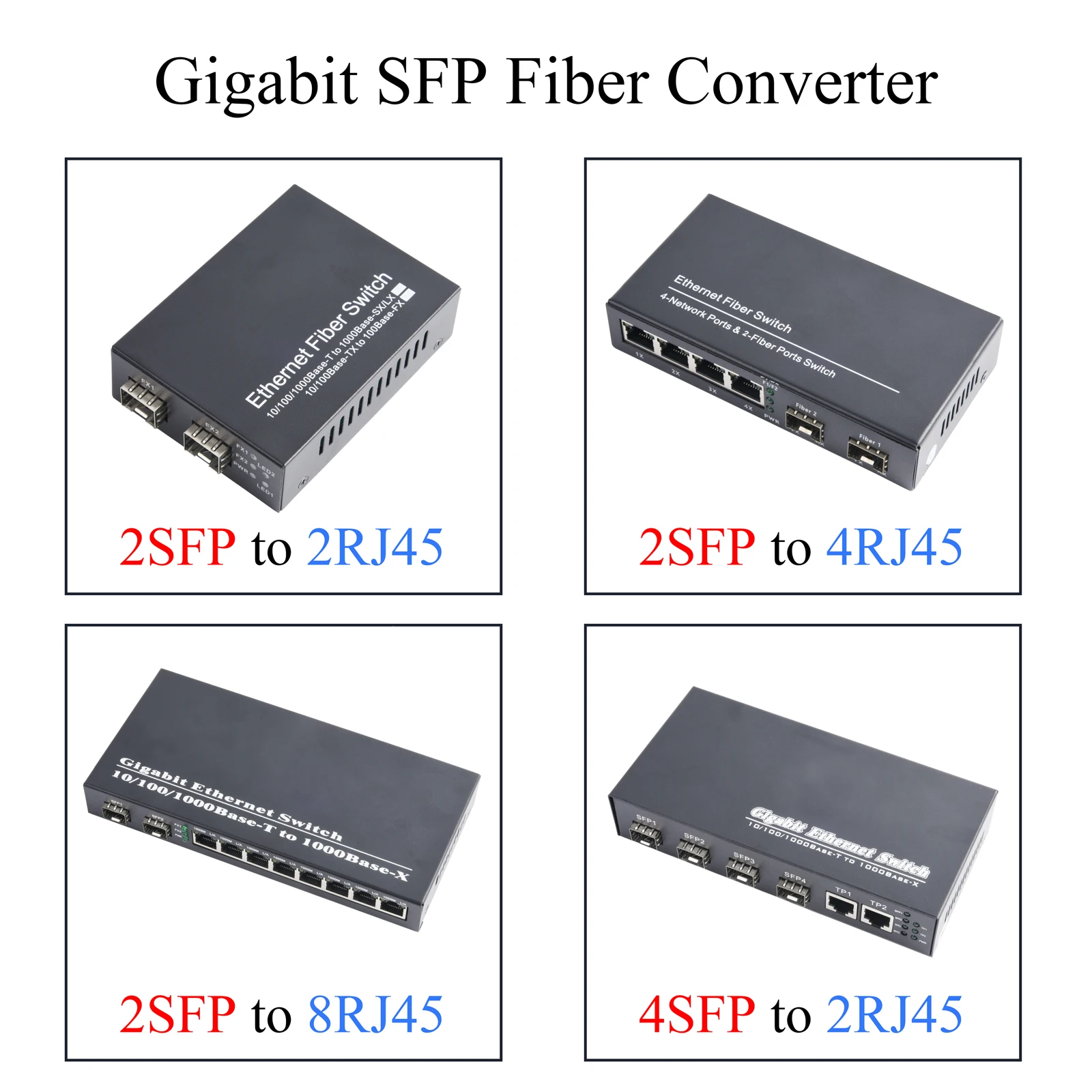 

Медиаконвертер гигабитный SFP 1 шт., модуль приемопередатчика 2/4 SFP на 2/4/8 RJ45, Ethernet 10/100/1000 м, волоконно-оптический коммутатор