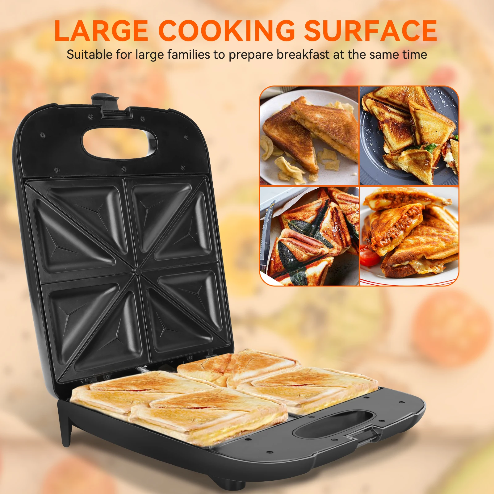 ماكينة صنع الساندوتشات XXL مع مؤشر ليد ، طلاء لا يلتصق ، تسخين سريع ، تحكم أوتوماتيكي في درجة الحرارة ، تخزين رأسي ، خالي من بيسفاط بيسفاط ، من دبليو