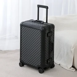 2025 New Men Women Rotating Retro Aluminum Frame PC Checkerboard Truss Luggage Travel Mute Cardan Wheel Suitcase 캐리어