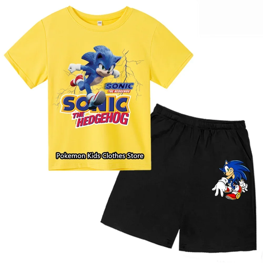 Kuromi-Camiseta de manga corta para niños y niñas, conjunto de ropa informal de Mickey Mouse, Sonic, verano, novedad