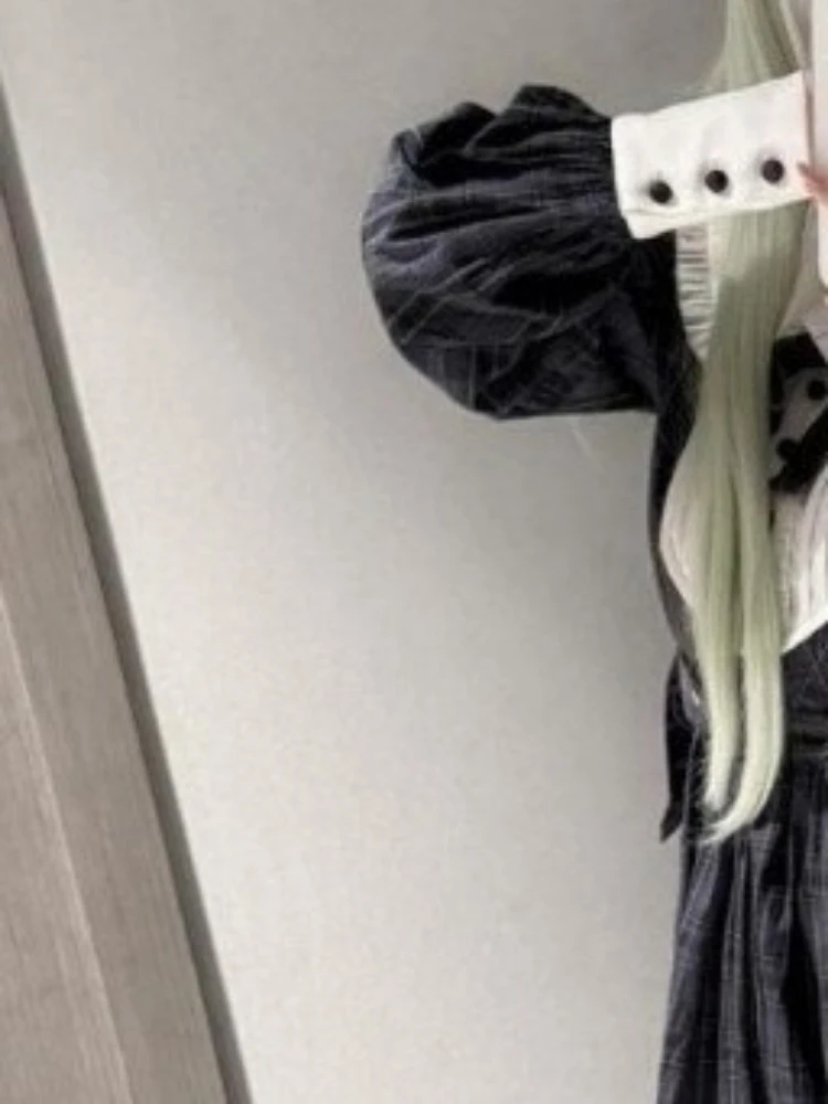 Japanische Plaid Patchwork Lolita Frauen Kleid Y2k Ästhetische Puppe Kragen A-linie Grunge Kleider Harajuku Vintage ​ Fee Vestidos