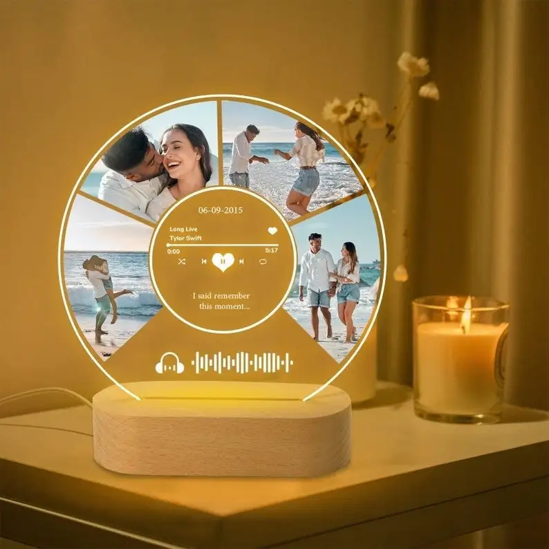 Placa de canción Spotify personalizada con fotos fotos personalizadas luz nocturna placa musical cubierta de álbum acrílico regalos románticos para parejas