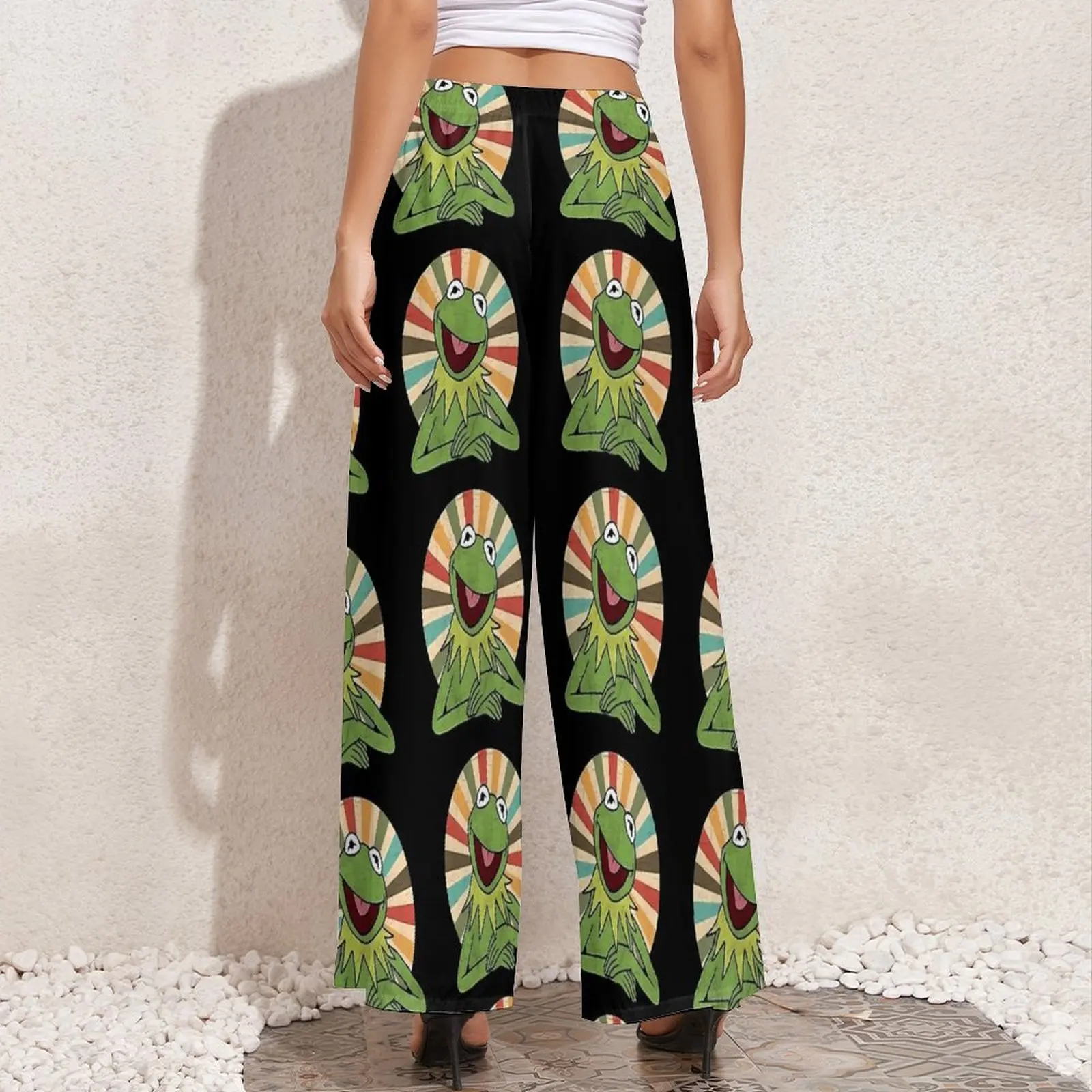 The Frogs Print Pants Funny Animal Sexy Wide Pants Female Oversized Streetwear Design Straight Trousers