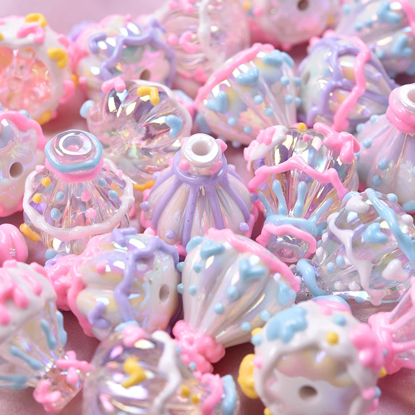 Mixed Cartoon Mini Cake Ice Cream Charms Bulk Random Hand Painted Angel Wing Heart Hot-air Balloon Spacer Beads Jewelry Making