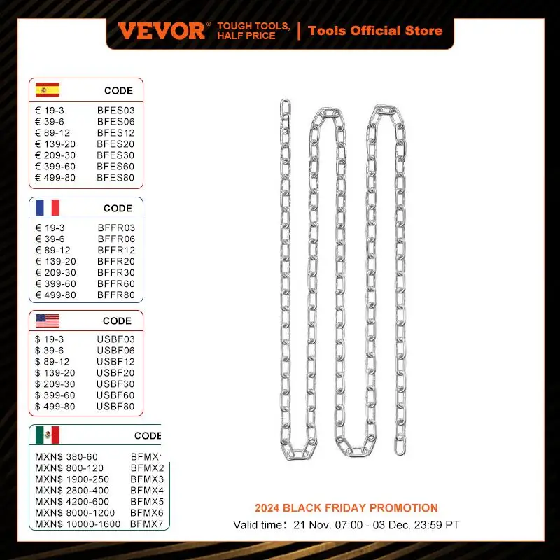 VEVOR 10ft/250ft Proof Coil Chain 3/16