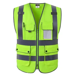 Alta Visibilidade Reflective Zipper Front Segurança Vest com tiras, Workwear Construção