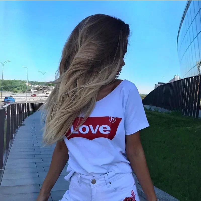 New Summer LOVE Printed Round Neck Short-sleeved T-shirt Has Exploded Men and Women Clothing  Oversized T Shirt Tops Harajuku