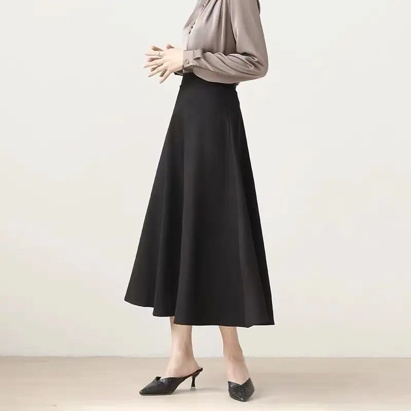 Midi Skirts for Women Solid Temperament Baggy Streetwear Faldas Mujer High Waisted Casual Office Lady Aesthetic  Tender