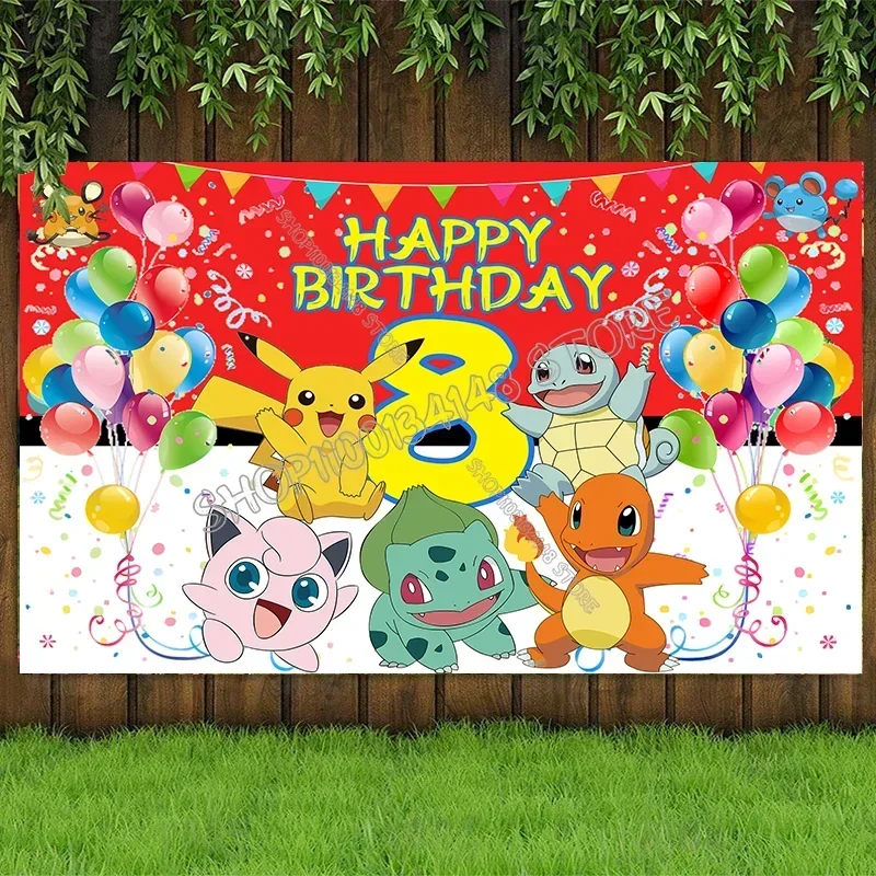 Pokemon Party Backdrop Pikachu Charmander Birthday Poster Template Photography BackGround Kid Birthday Party Supplies Decoration