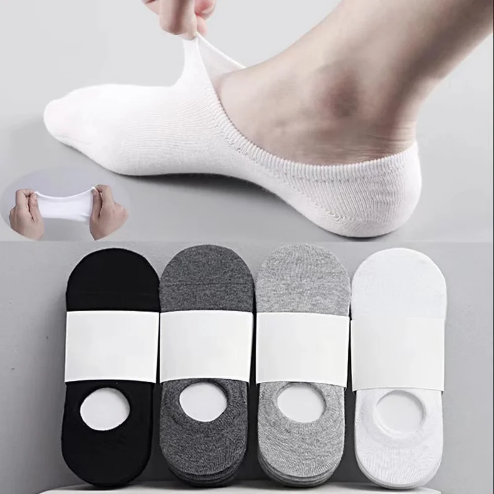 5Pair / Lot Fashion Happy Men Boat Socks Summer Autumn Non-slip Silicone Invisible Cotton Socks Male Ankle Sock Slippers Meia