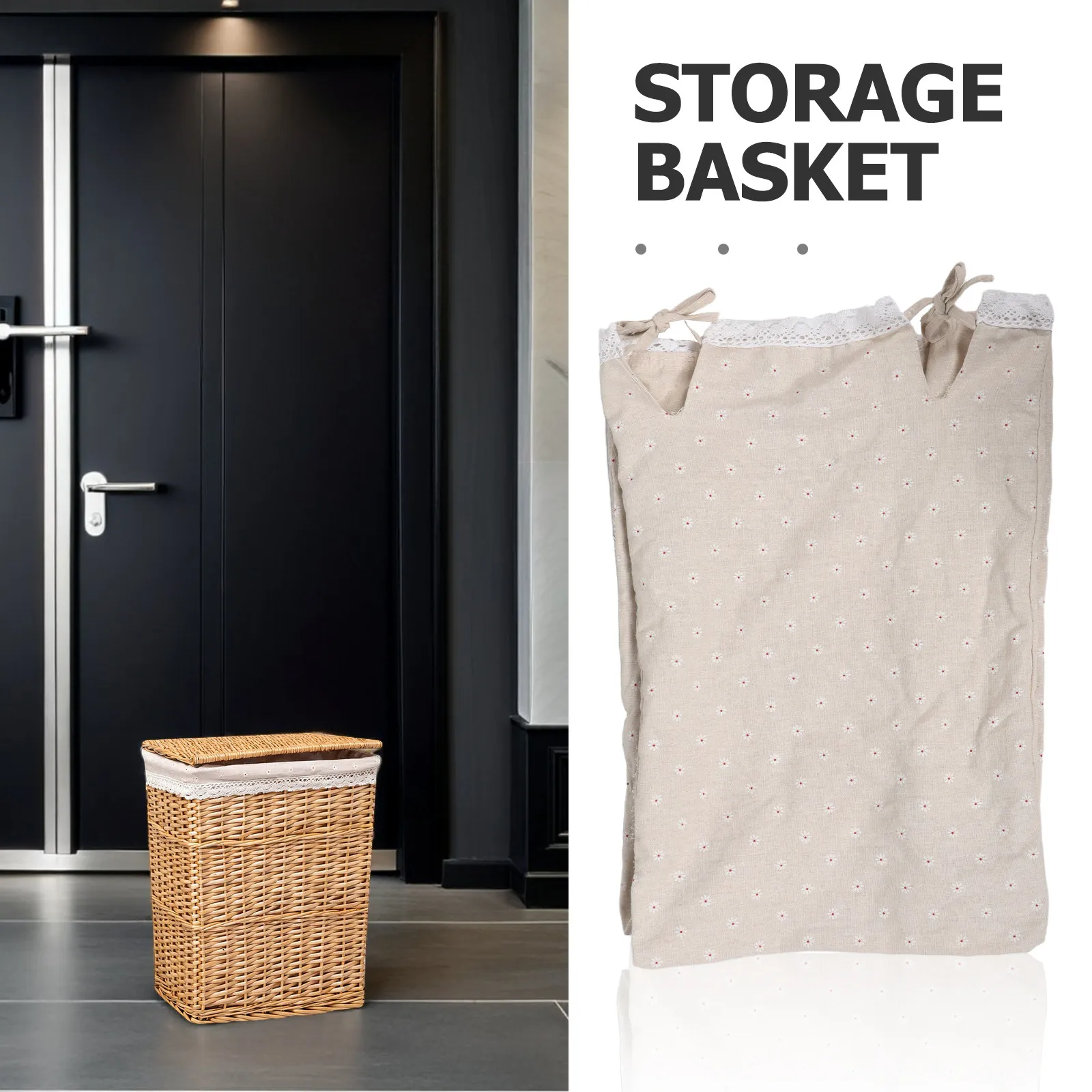 70l Fabric Basket Liners Rattan Laundry Hampers Washable Cloth Wicker Rattan Basket Insert  Daisy Patterned Replacement Fabric