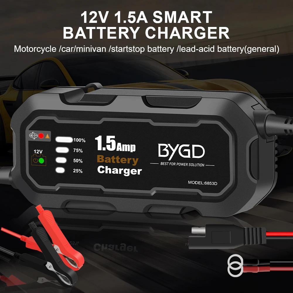 

12V 1500mA with LED Automatic Smart Motorcycle Battery Charger Maintainer for Car/RV/ATV/Boat Automatic Battery Trickle Charger